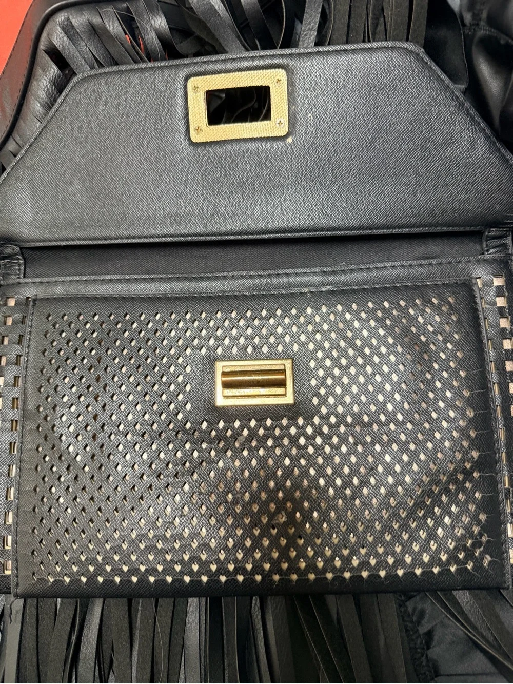 Classic Black Leather Envelope Clutch with Gold Turn-Lock